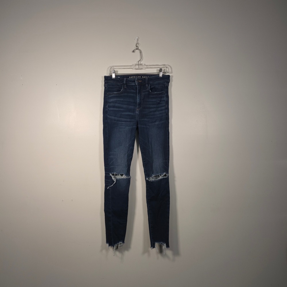AMERICAN EAGLE Super Hi-Rise Jegging Women 8R Blue Distressed Denim Skinny Jeans